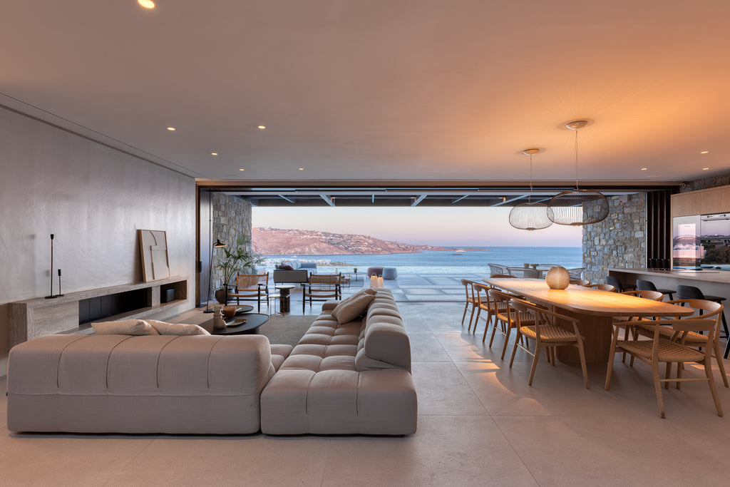 Modern living room with a view of the ocean