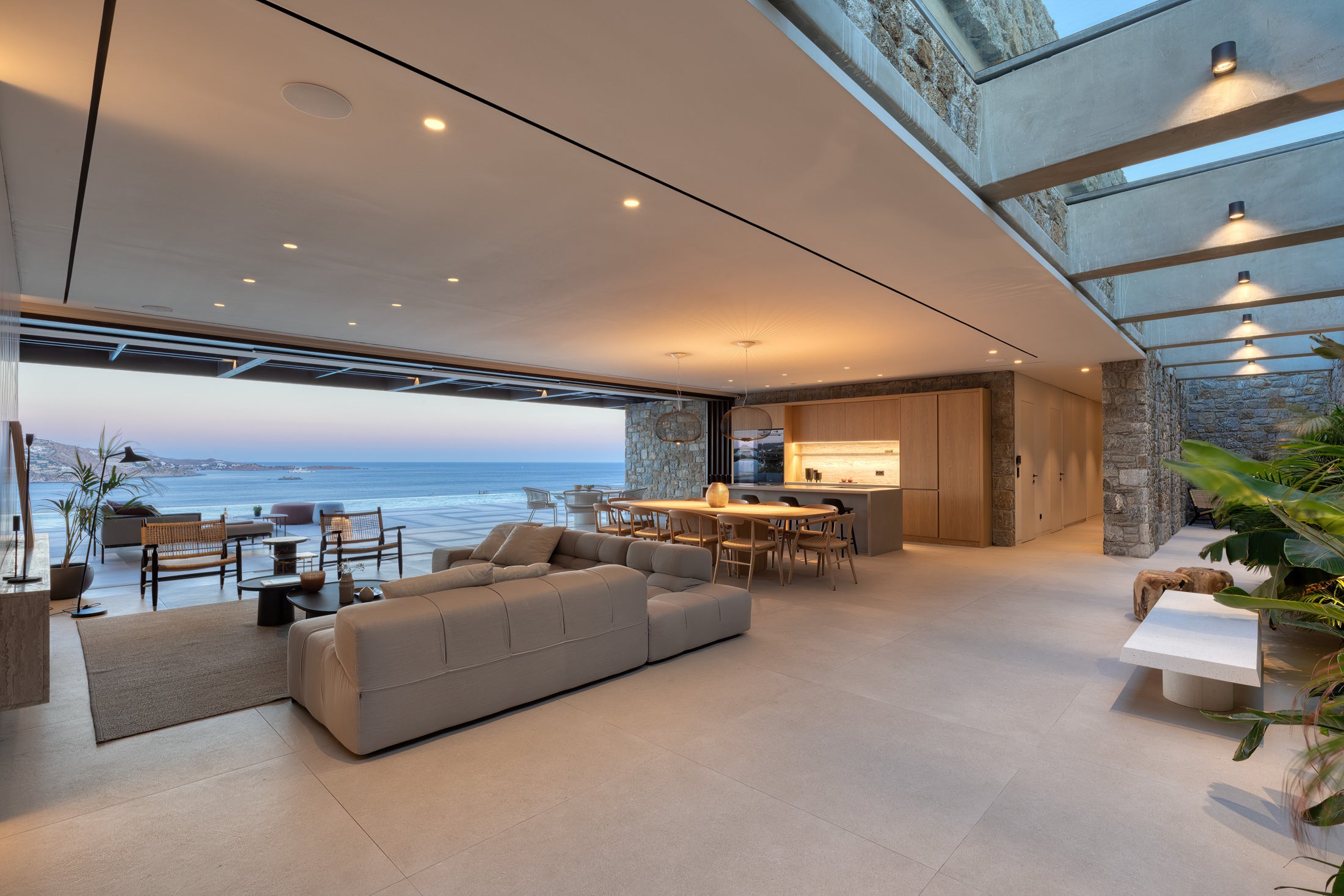 Modern living room with a view of the ocean