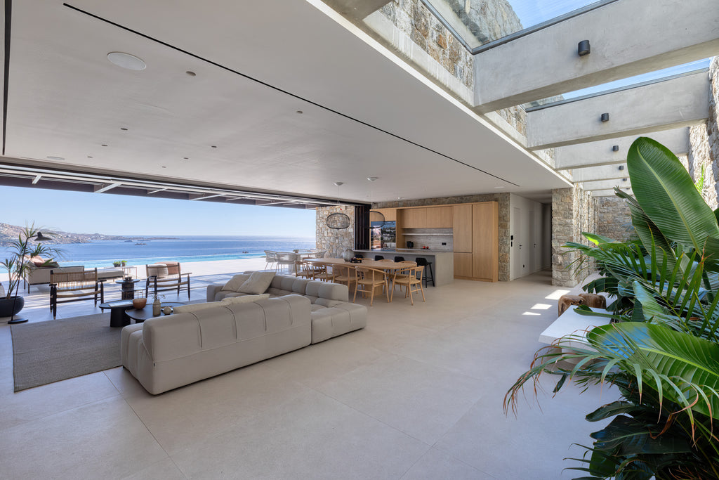 Modern living room with a view of the ocean