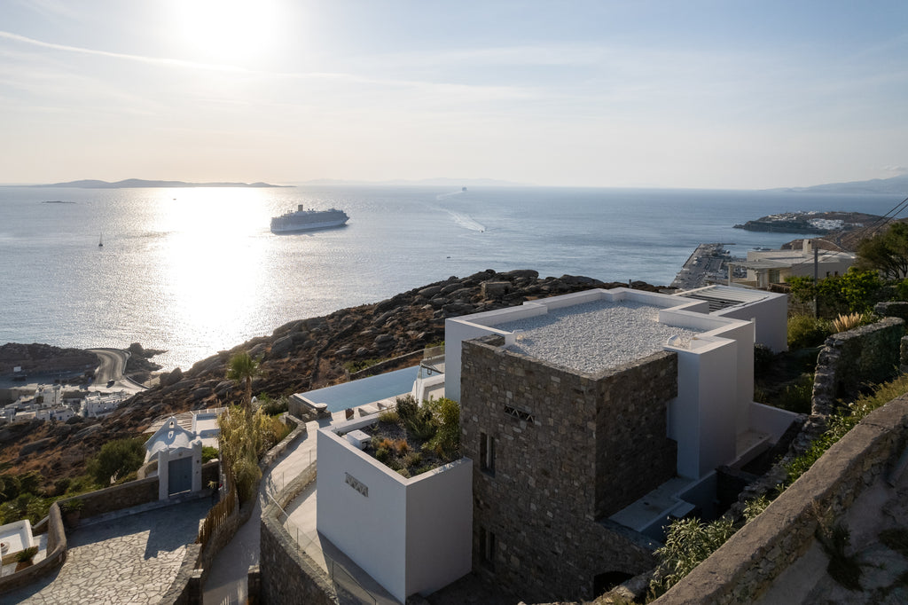 Modern building with a scenic view of the sea and coast