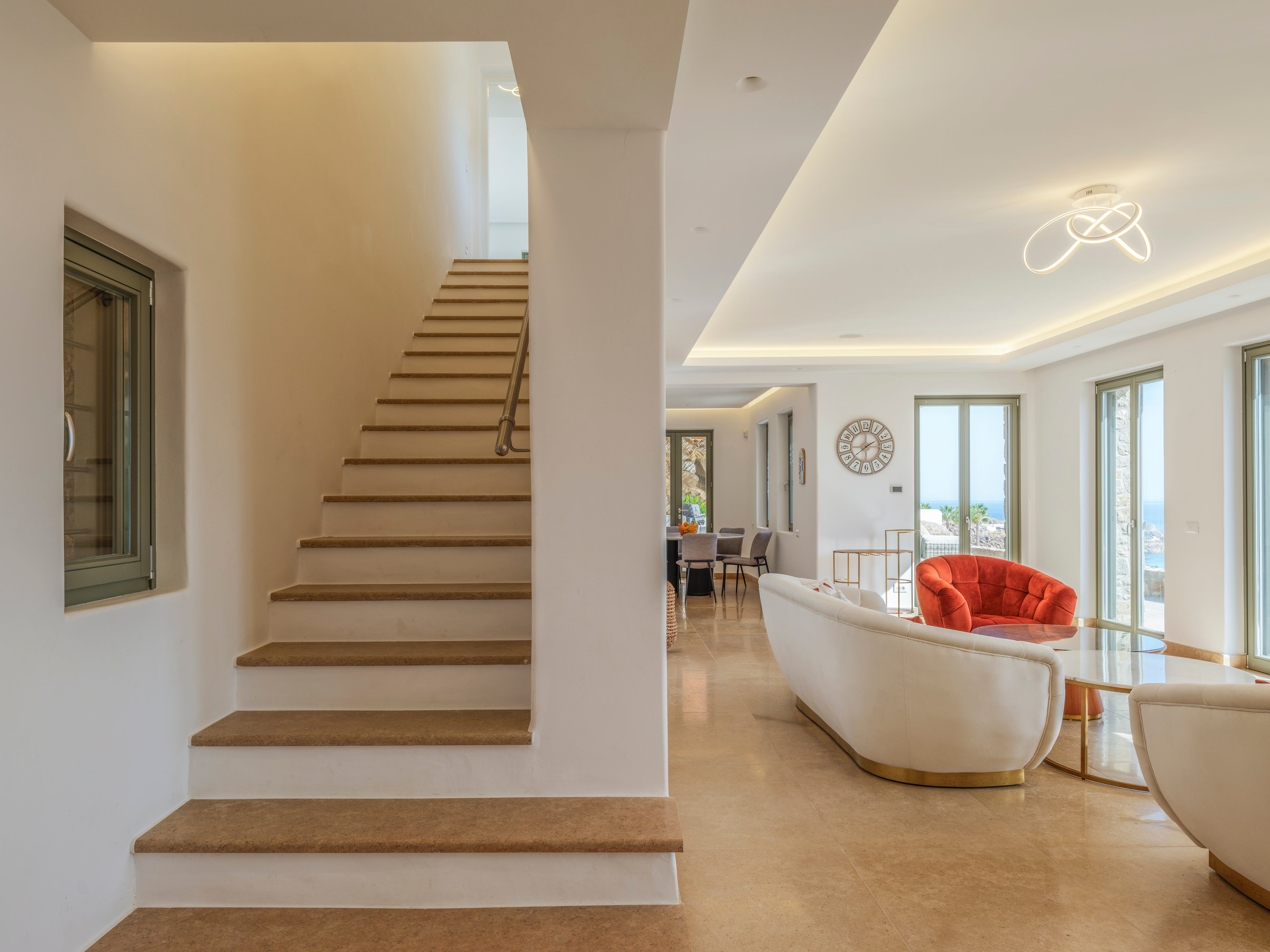 Modern interior with staircase and living area